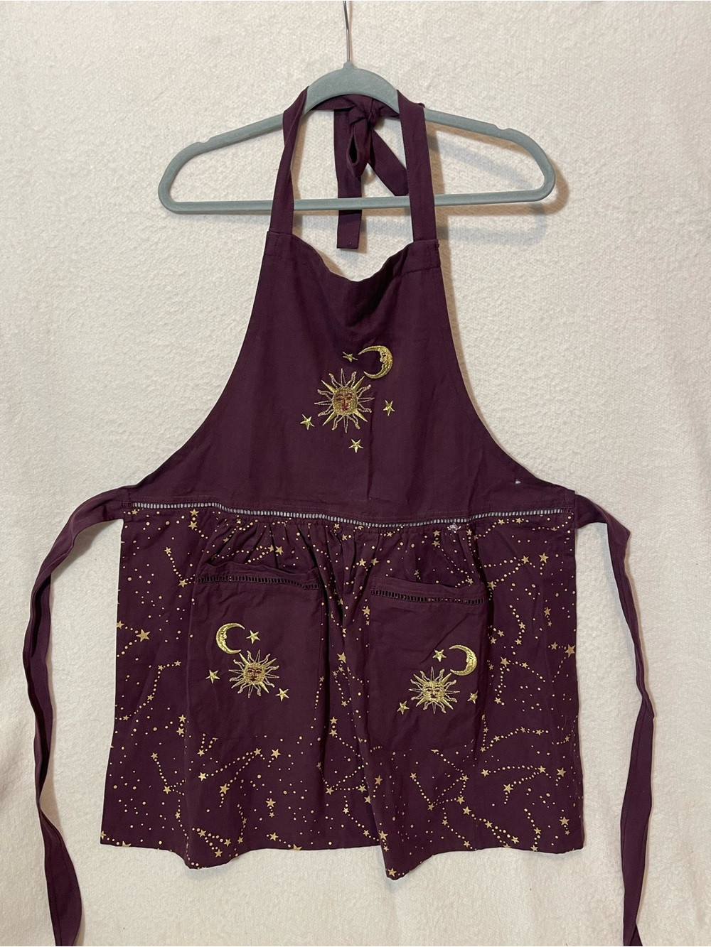 World Market Celestial Print Burgundy Kitchen Apron